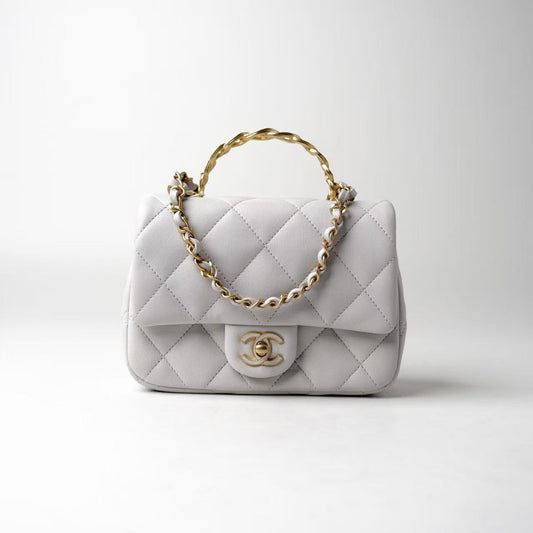 Chanel Classic Flap Mini Light Grey Enamel‑CC Top‑Handle Shoulder Bag