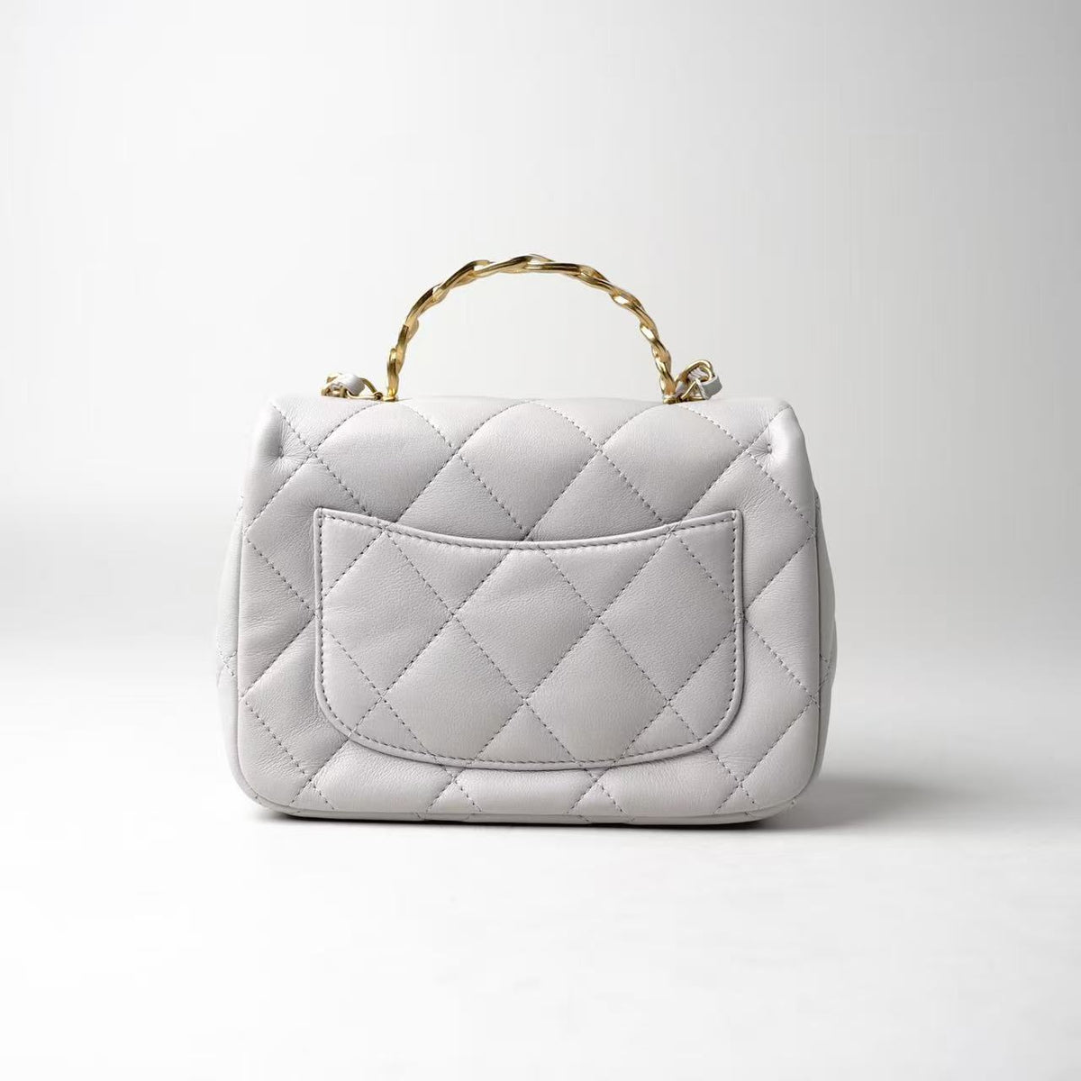 Chanel Classic Flap Mini Light Grey Enamel‑CC Top‑Handle Shoulder Bag