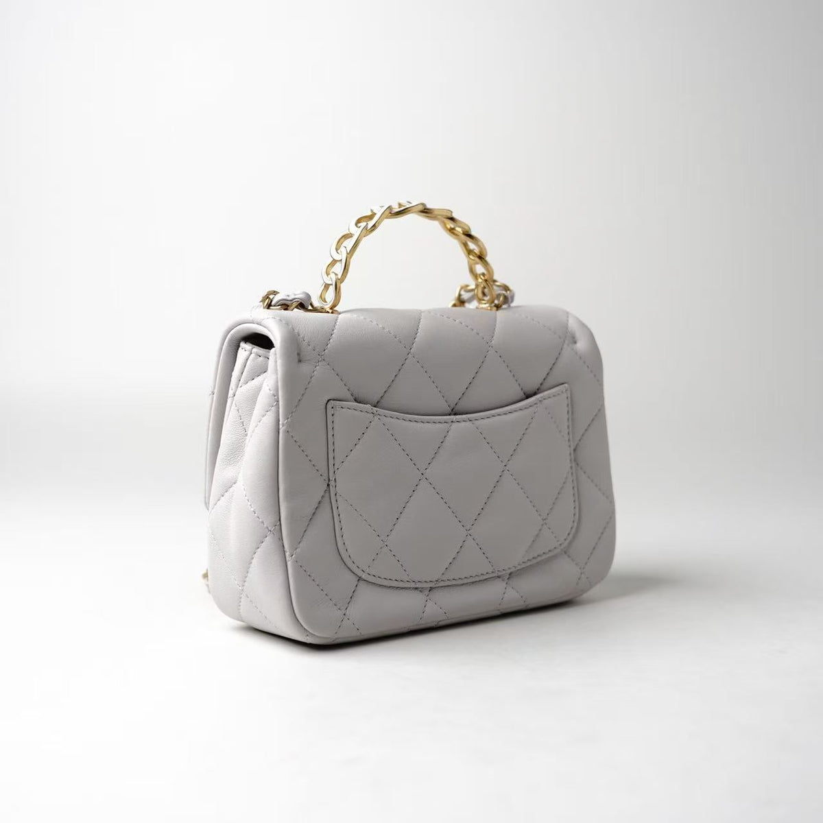 Chanel Classic Flap Mini Light Grey Enamel‑CC Top‑Handle Shoulder Bag