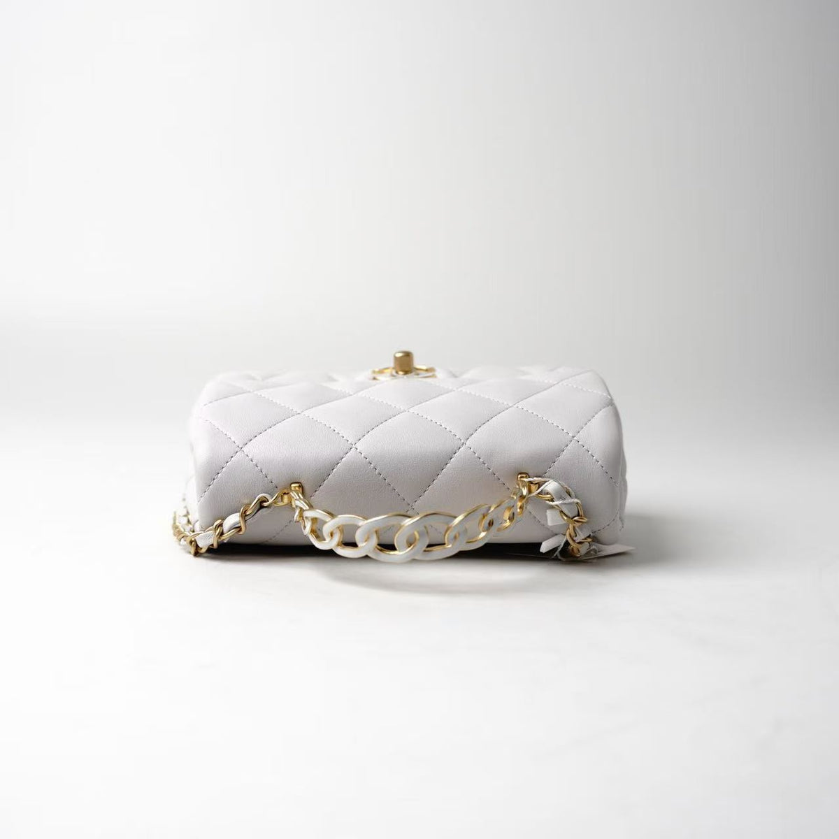 Chanel Classic Flap Mini Light Grey Enamel‑CC Top‑Handle Shoulder Bag