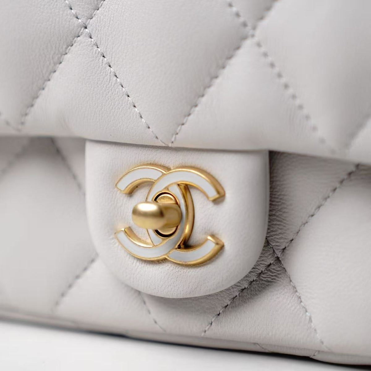 Chanel Classic Flap Mini Light Grey Enamel‑CC Top‑Handle Shoulder Bag