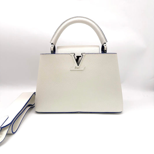 Louis Vuitton Capucines BB aus weißem Taurillon-Leder mit silberfarbenen Beschlägen [gebraucht]